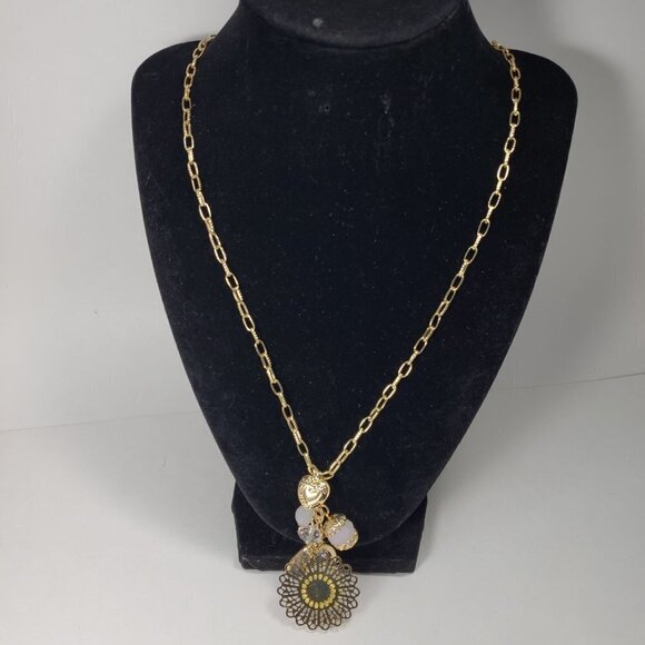 Gold-Tone Necklace with Beads, Hearts, Flower, Crystal Charms - Women's Jewelry - Picture 4 of 6